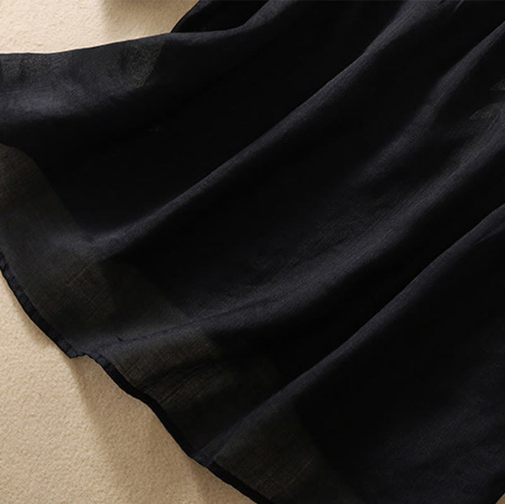 Damska bawełniana lniana koszulka z krótkim rękawem i haftowanymi liśćmi z Buddha Stones - image 27