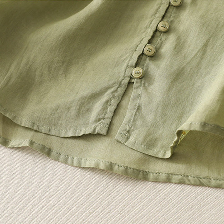 Koszula damska z bawełny i lnu z haftem i guzikami w kształcie Buddha Stones - image 5