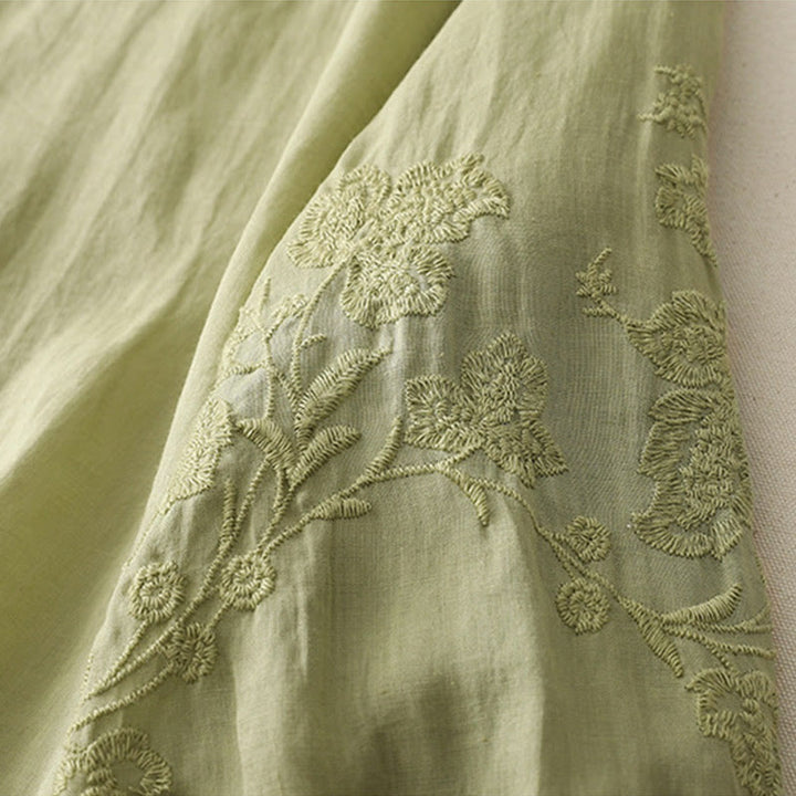 Koszula damska z bawełny i lnu z haftem i guzikami w kształcie Buddha Stones - image 3