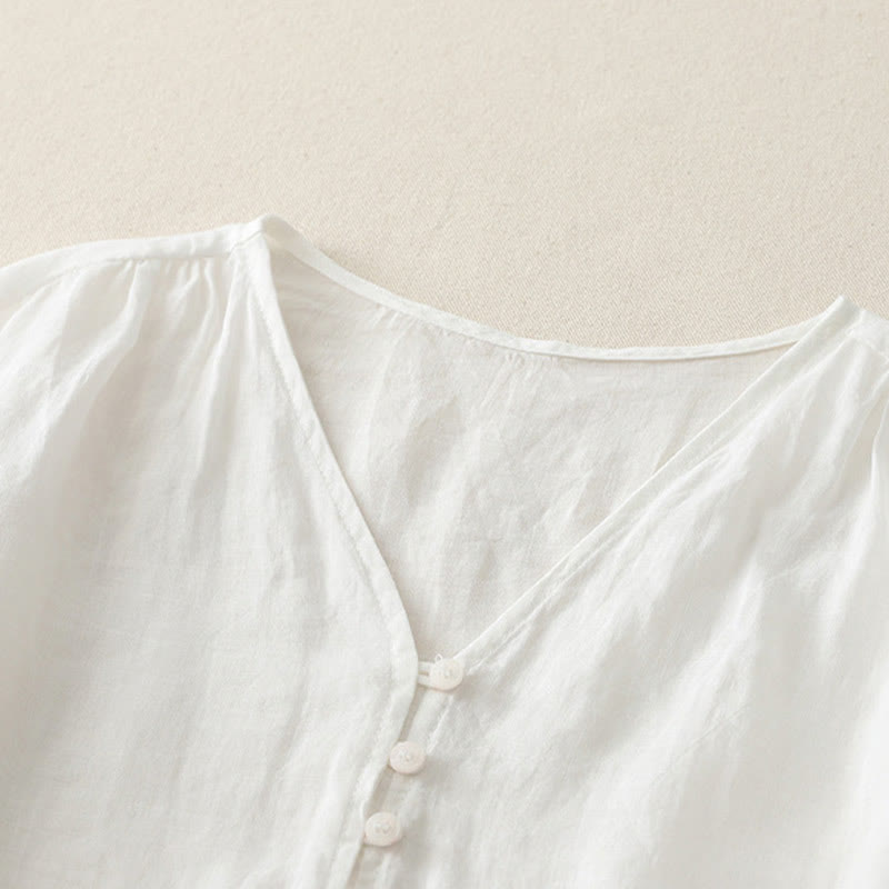 Koszula damska z bawełny i lnu z haftem i guzikami w kształcie Buddha Stones - image 8