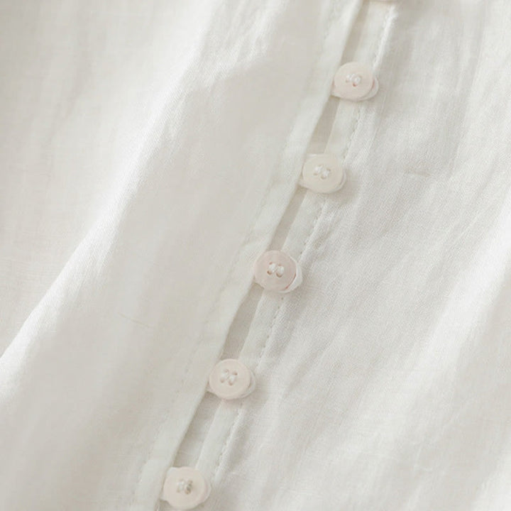 Koszula damska z bawełny i lnu z haftem i guzikami w kształcie Buddha Stones - image 13