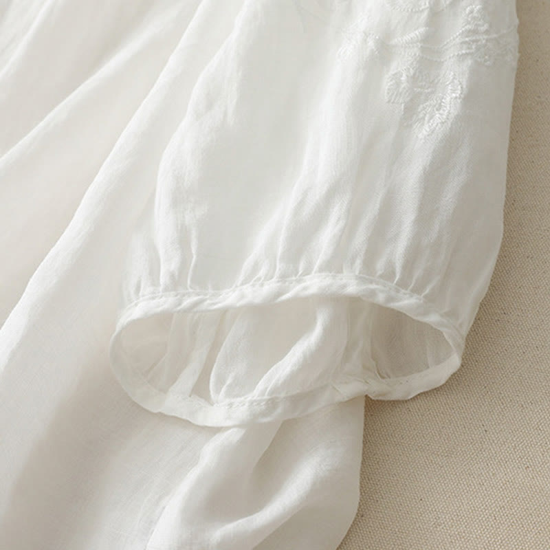 Koszula damska z bawełny i lnu z haftem i guzikami w kształcie Buddha Stones - image 10