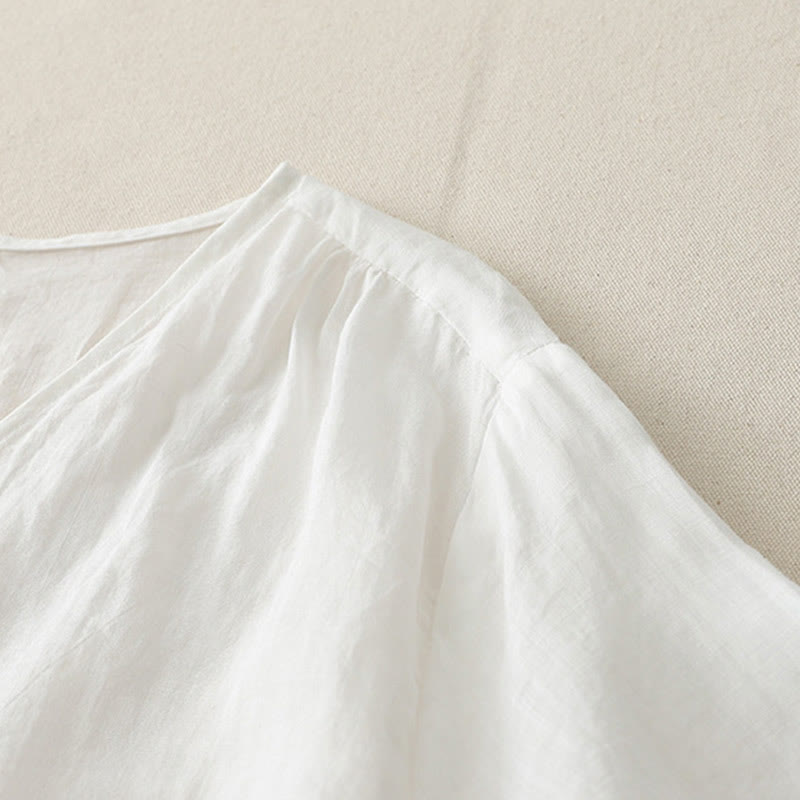 Koszula damska z bawełny i lnu z haftem i guzikami w kształcie Buddha Stones - image 15