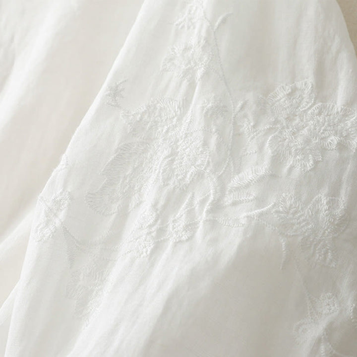 Koszula damska z bawełny i lnu z haftem i guzikami w kształcie Buddha Stones - image 11