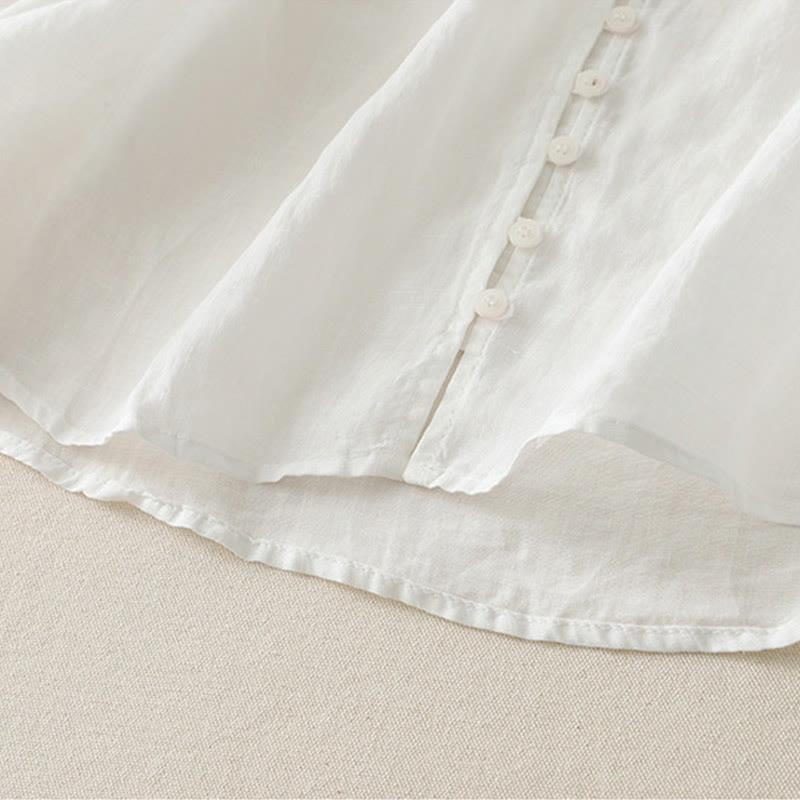 Koszula damska z bawełny i lnu z haftem i guzikami w kształcie Buddha Stones - image 12