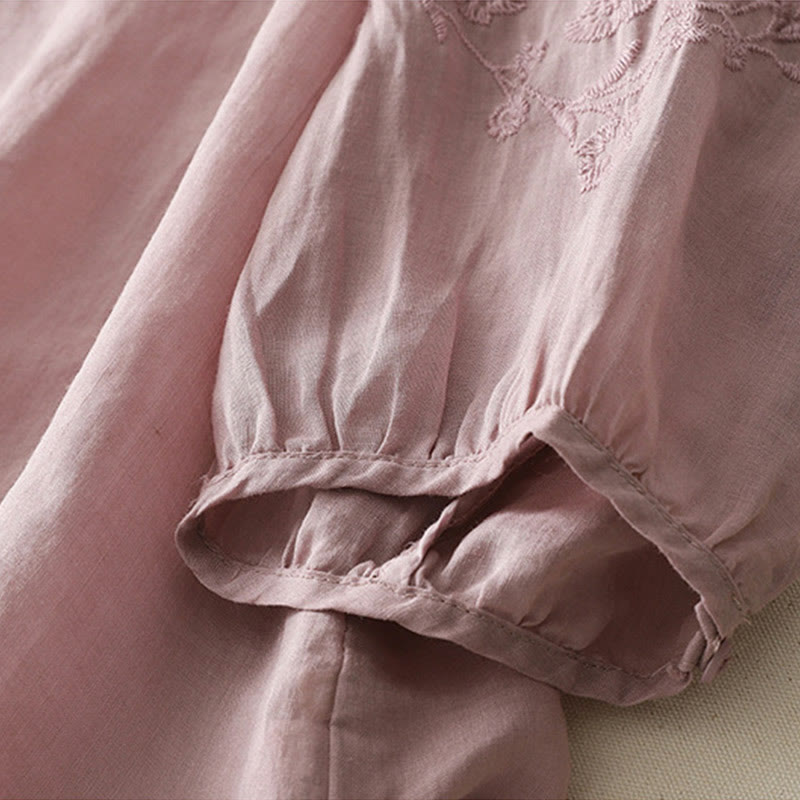 Koszula damska z bawełny i lnu z haftem i guzikami w kształcie Buddha Stones - image 19