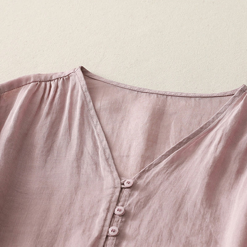 Koszula damska z bawełny i lnu z haftem i guzikami w kształcie Buddha Stones - image 18