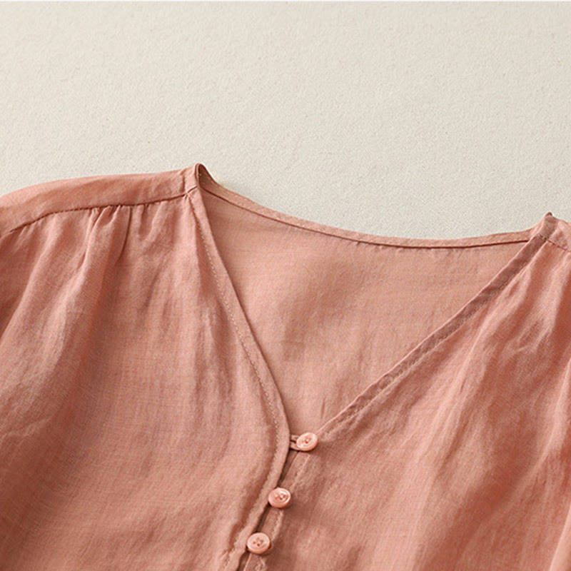 Koszula damska z bawełny i lnu z haftem i guzikami w kształcie Buddha Stones - image 26