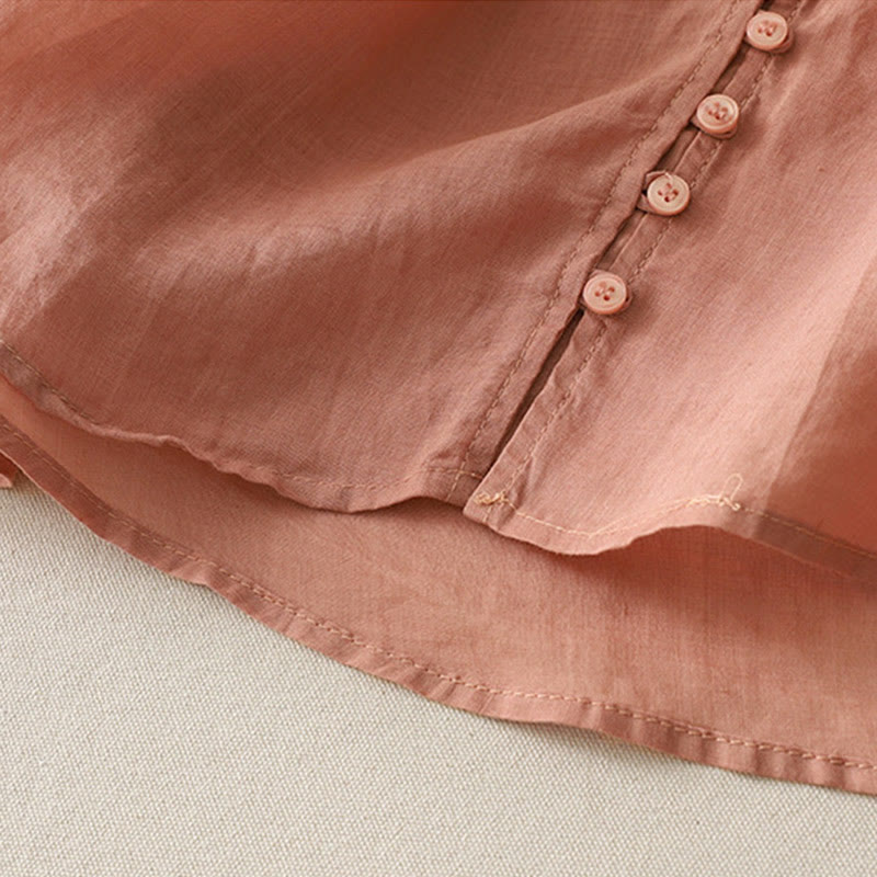 Koszula damska z bawełny i lnu z haftem i guzikami w kształcie Buddha Stones - image 25