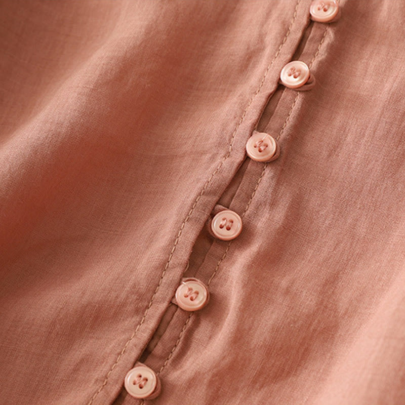 Koszula damska z bawełny i lnu z haftem i guzikami w kształcie Buddha Stones - image 24