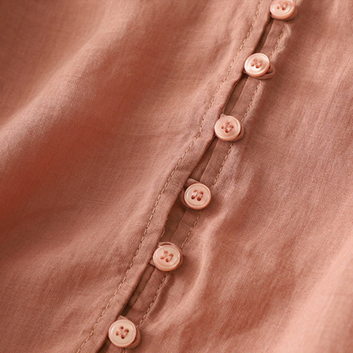 Koszula damska z bawełny i lnu z haftem i guzikami w kształcie Buddha Stones - image 24