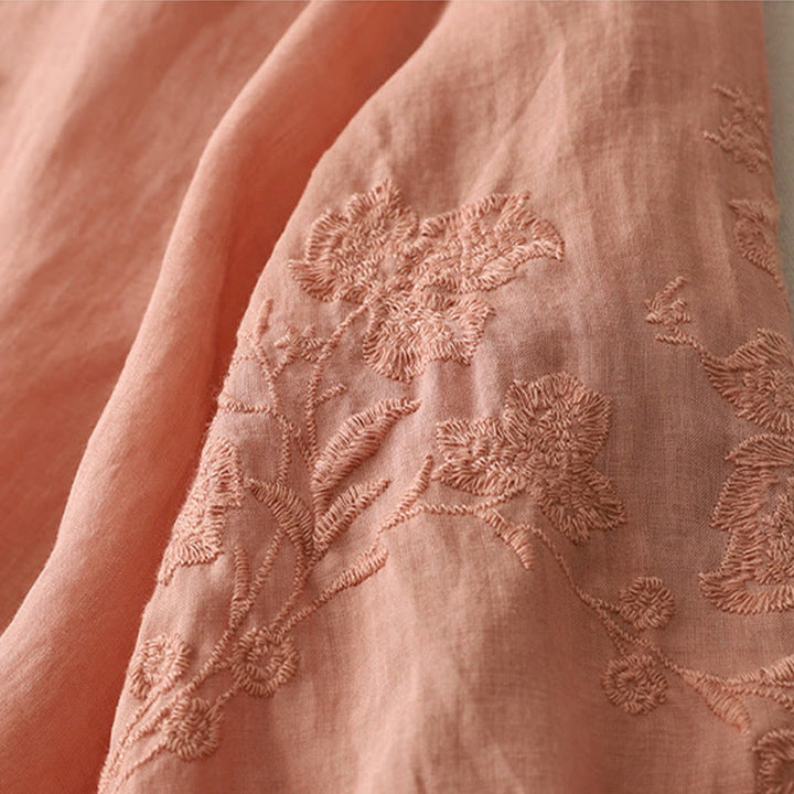 Koszula damska z bawełny i lnu z haftem i guzikami w kształcie Buddha Stones - image 27