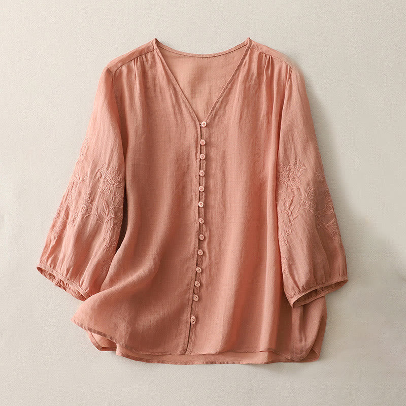 Koszula damska z haftem i guzikami w kształcie Buddha Stones - LightSalmon - US8-10，UK/AU12-14，EU40-42 (2XL) - image 22