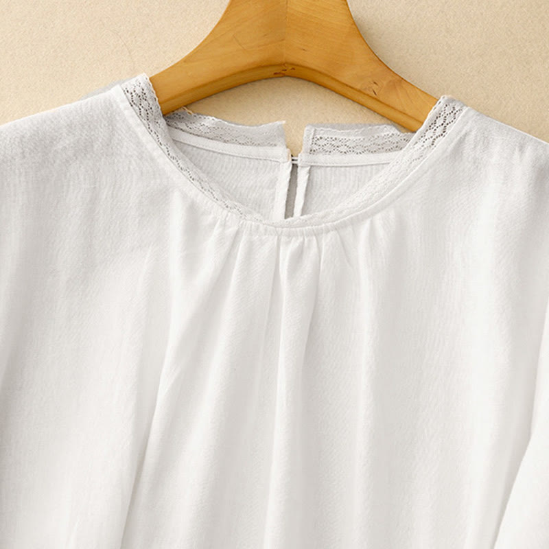 Koszula damska bawełniana z prostymi rękawami w kształcie latarni z motywem Buddha Stones - image 14