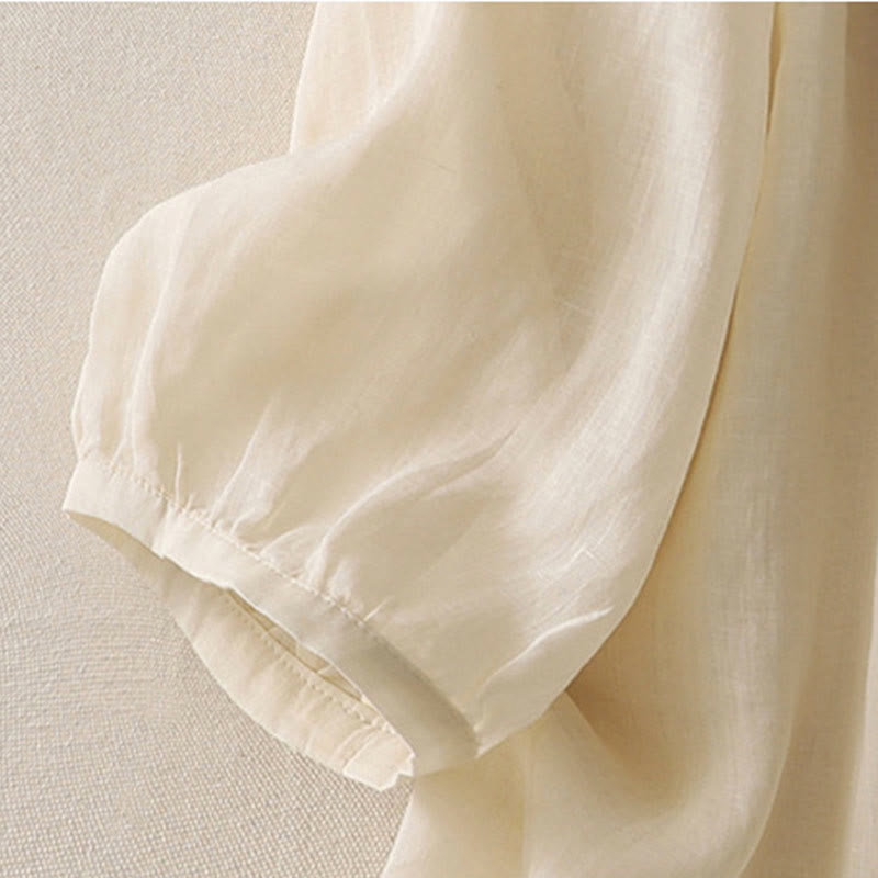 Koszula damska z bawełny i lnu, haftowane kwiaty, jednorzędowa, z Buddha Stones - image 3