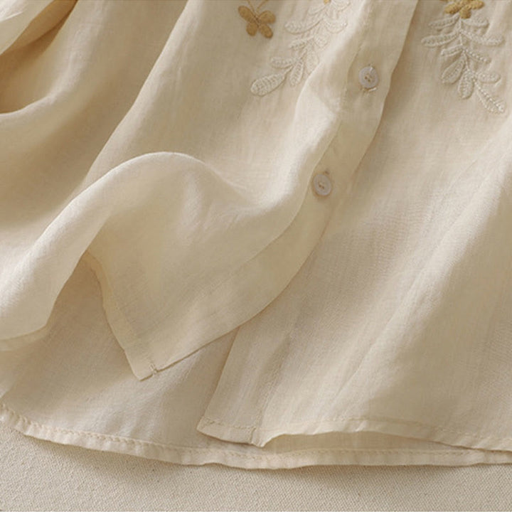 Koszula damska z bawełny i lnu, haftowane kwiaty, jednorzędowa, z Buddha Stones - image 2