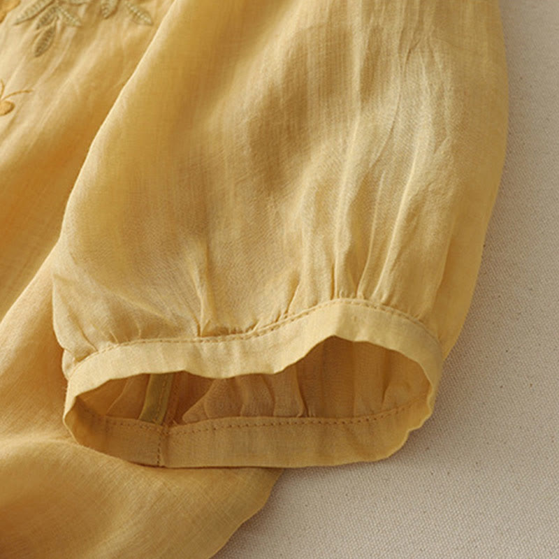 Koszula damska z bawełny i lnu, haftowane kwiaty, jednorzędowa, z Buddha Stones - image 9