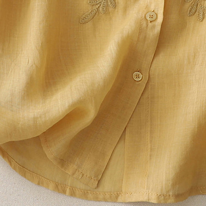 Koszula damska z bawełny i lnu, haftowane kwiaty, jednorzędowa, z Buddha Stones - image 10