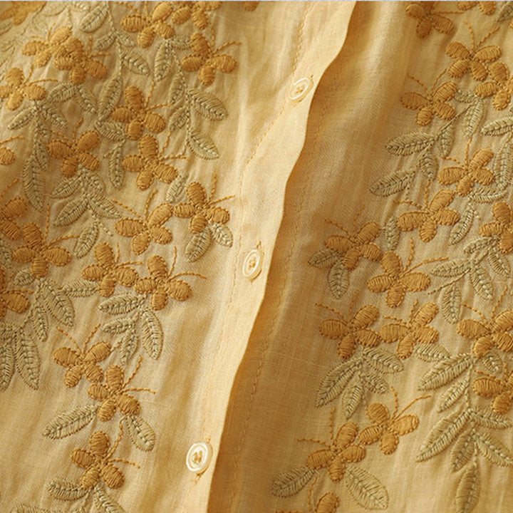 Koszula damska z bawełny i lnu, haftowane kwiaty, jednorzędowa, z Buddha Stones - image 13