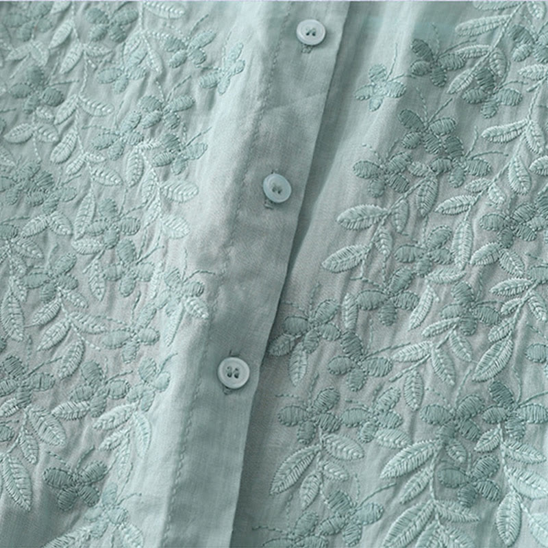 Koszula damska z bawełny i lnu, haftowane kwiaty, jednorzędowa, z Buddha Stones - image 24