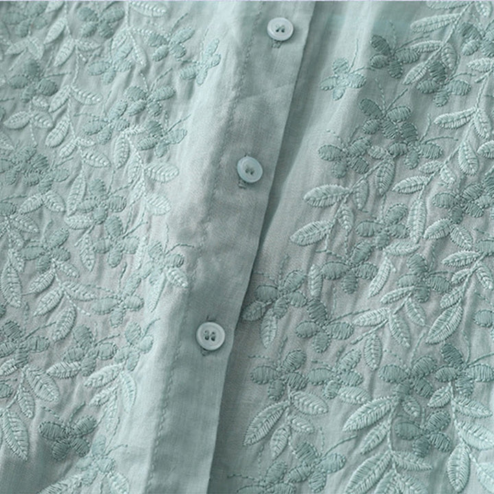 Koszula damska z bawełny i lnu, haftowane kwiaty, jednorzędowa, z Buddha Stones - image 24