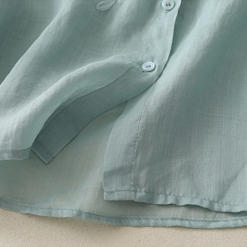 Koszula damska z bawełny i lnu, haftowane kwiaty, jednorzędowa, z Buddha Stones - image 21