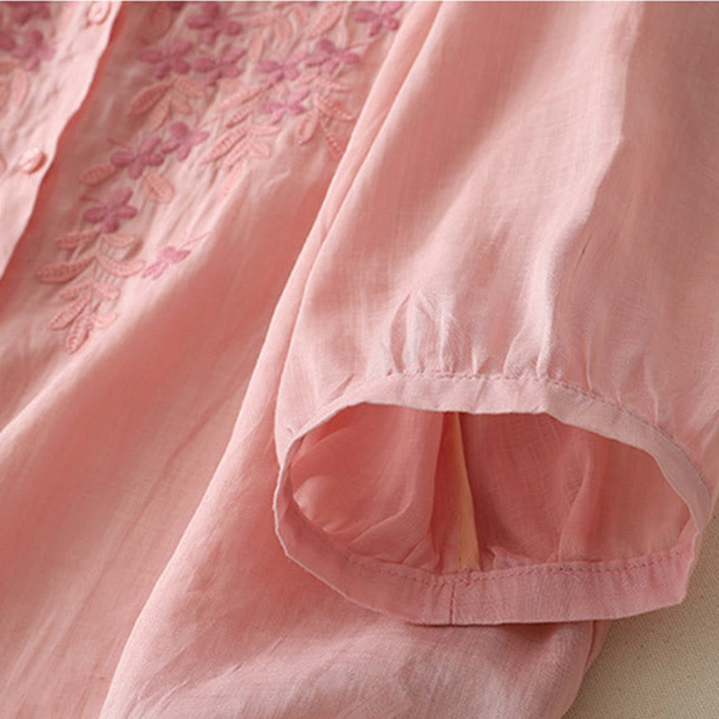 Koszula damska z bawełny i lnu, haftowane kwiaty, jednorzędowa, z Buddha Stones - image 29