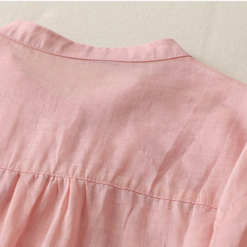 Koszula damska z bawełny i lnu, haftowane kwiaty, jednorzędowa, z Buddha Stones - image 31