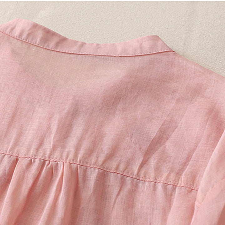 Koszula damska z bawełny i lnu, haftowane kwiaty, jednorzędowa, z Buddha Stones - image 31