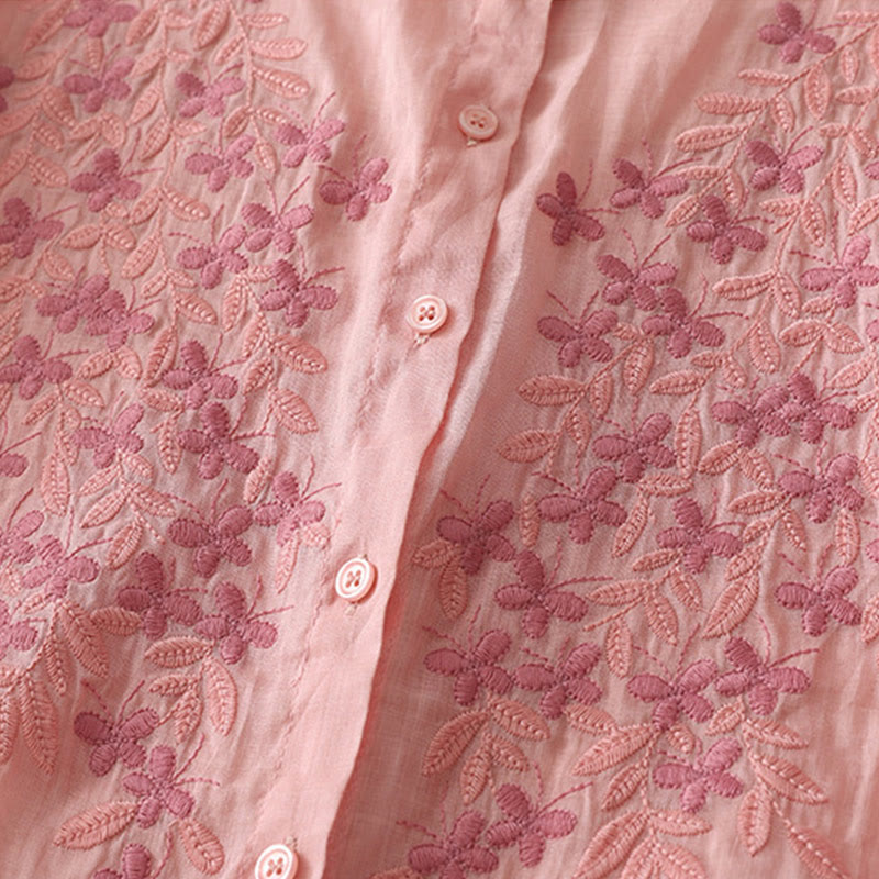 Koszula damska z bawełny i lnu, haftowane kwiaty, jednorzędowa, z Buddha Stones - image 39