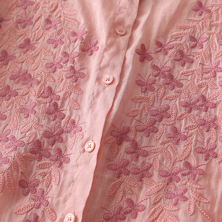 Koszula damska z bawełny i lnu, haftowane kwiaty, jednorzędowa, z Buddha Stones - image 39