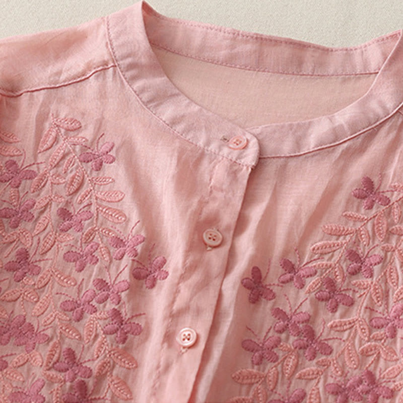 Koszula damska z bawełny i lnu, haftowane kwiaty, jednorzędowa, z Buddha Stones - image 33