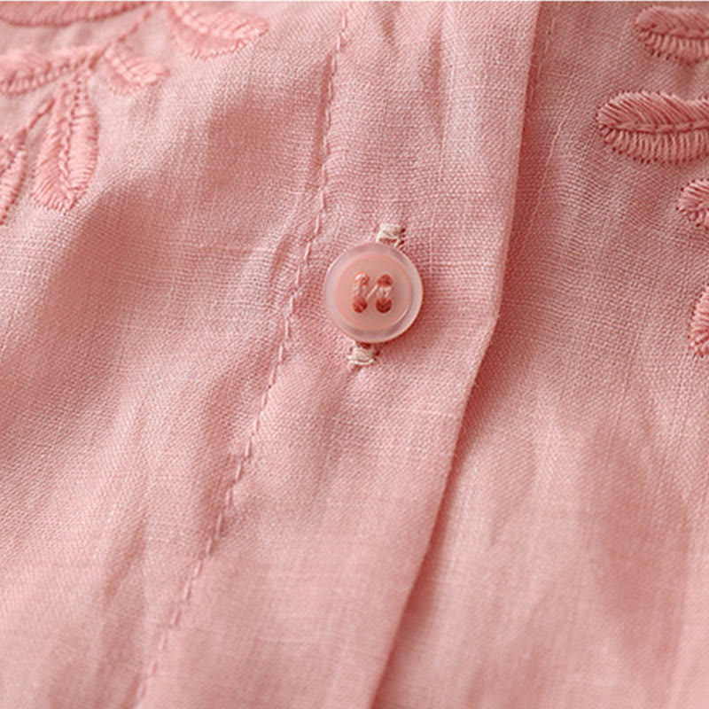 Koszula damska z bawełny i lnu, haftowane kwiaty, jednorzędowa, z Buddha Stones - image 38