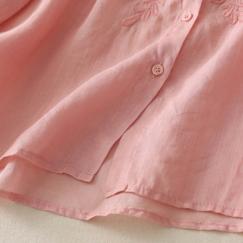 Koszula damska z bawełny i lnu, haftowane kwiaty, jednorzędowa, z Buddha Stones - image 32