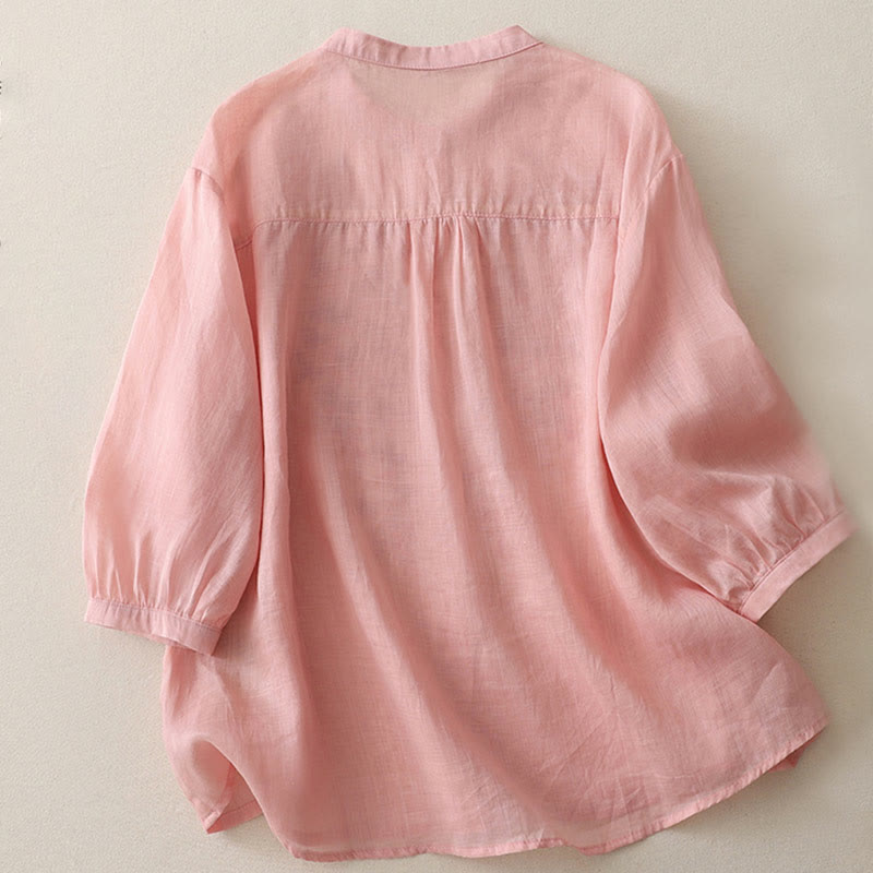 Koszula damska z bawełny i lnu, haftowane kwiaty, jednorzędowa, z Buddha Stones - image 28