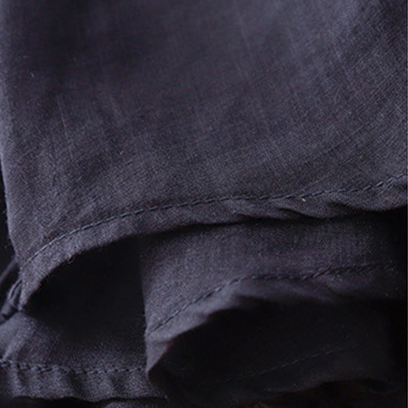 Damska bawełniana lniana koszulka z krótkim rękawem i haftowanymi Buddha Stones , z okrągłym dekoltem i plisami - image 13