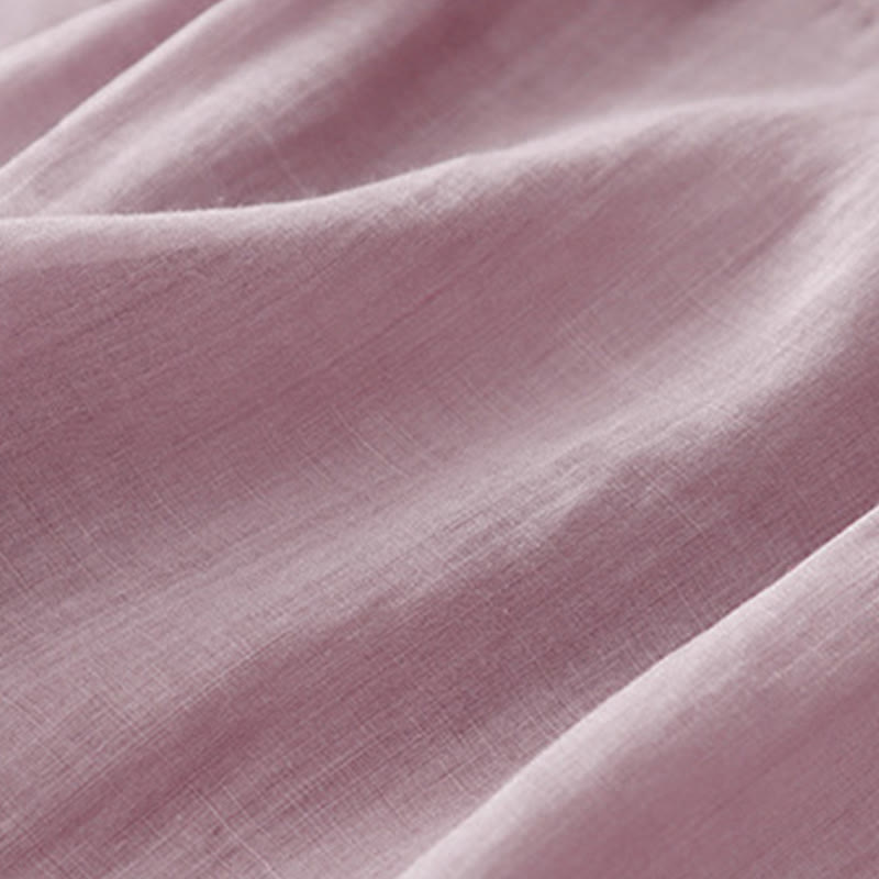 Damska bawełniana lniana koszulka z krótkim rękawem i haftowanymi Buddha Stones , z okrągłym dekoltem i plisami - image 21