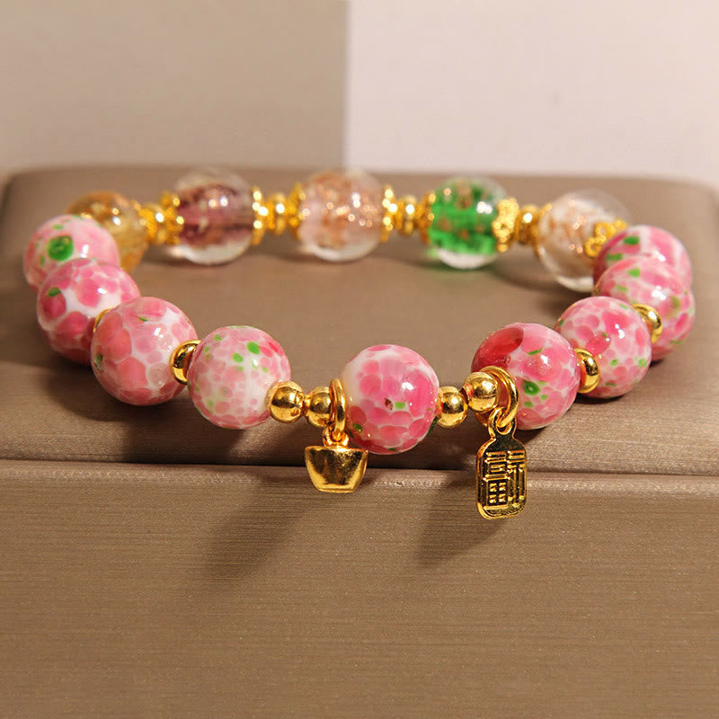 Bransoletka Fu Buddha Stones z różową ozdobą Liuli Luck - Liuli (obwód nadgarstka 15-16 cm) - image 0