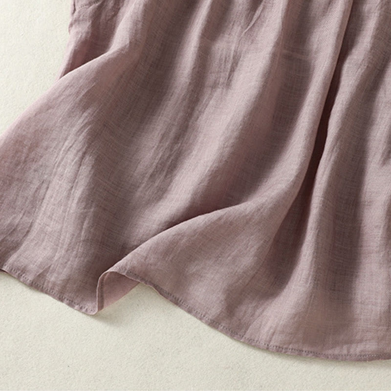 Koszula damska z bawełny i lnu z krótkim rękawem i plisami, bez rękawów i z Buddha Stones - image 4