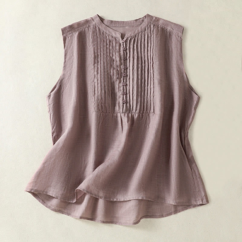 Koszula damska z bawełny i lnu z krótkim rękawem i plisami, bez rękawów i z Buddha Stones - Oset - US14, UK/AU18, EU46 (2XL) - image 0