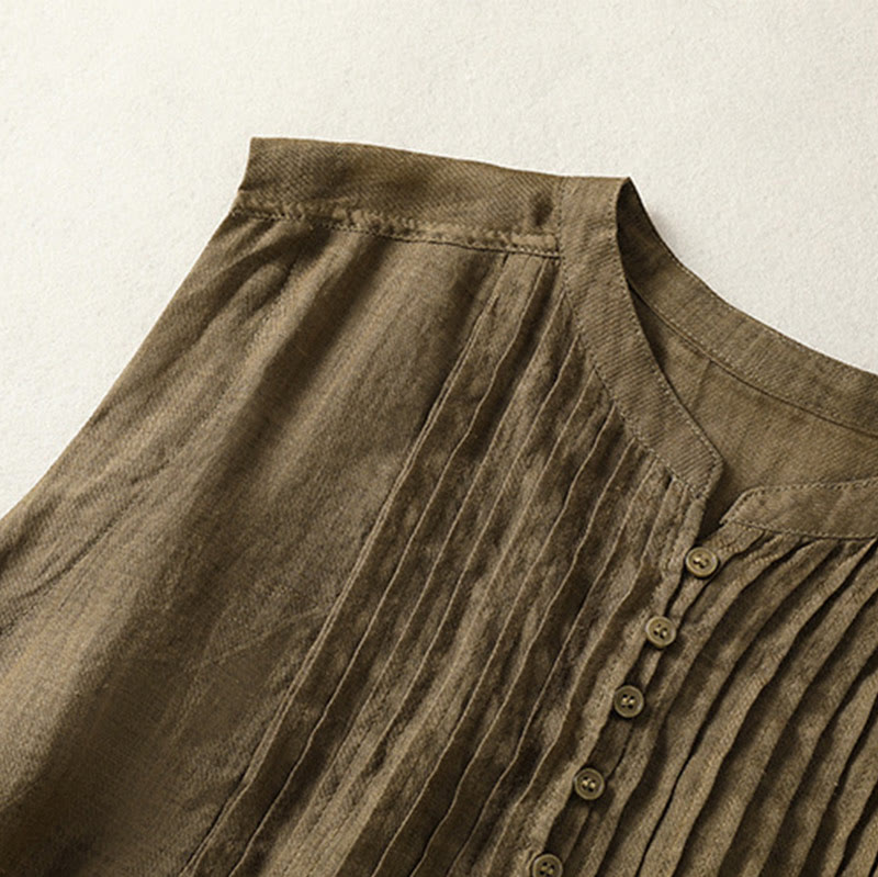 Koszula damska z bawełny i lnu z krótkim rękawem i plisami, bez rękawów i z Buddha Stones - image 14