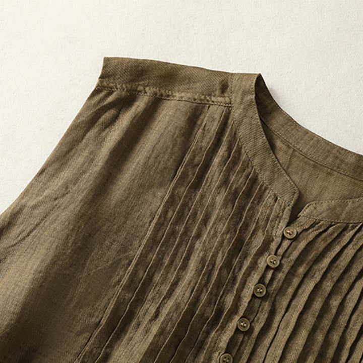 Koszula damska z bawełny i lnu z krótkim rękawem i plisami, bez rękawów i z Buddha Stones - image 14