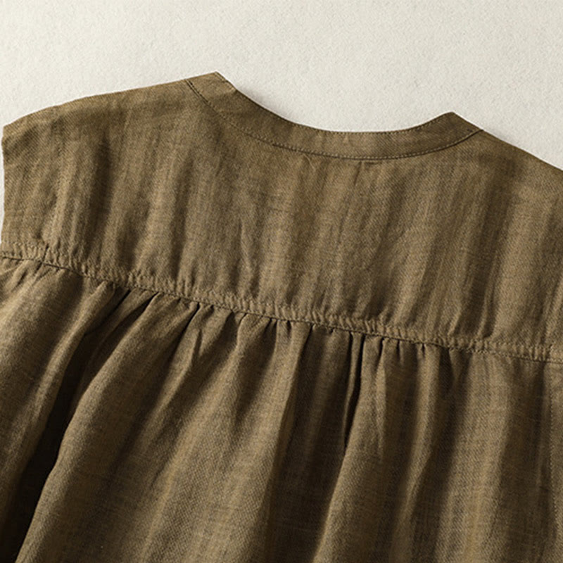 Koszula damska z bawełny i lnu z krótkim rękawem i plisami, bez rękawów i z Buddha Stones - image 12