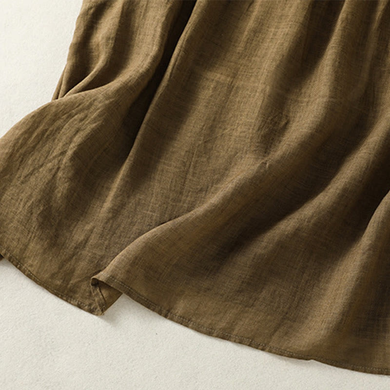 Koszula damska z bawełny i lnu z krótkim rękawem i plisami, bez rękawów i z Buddha Stones - image 13