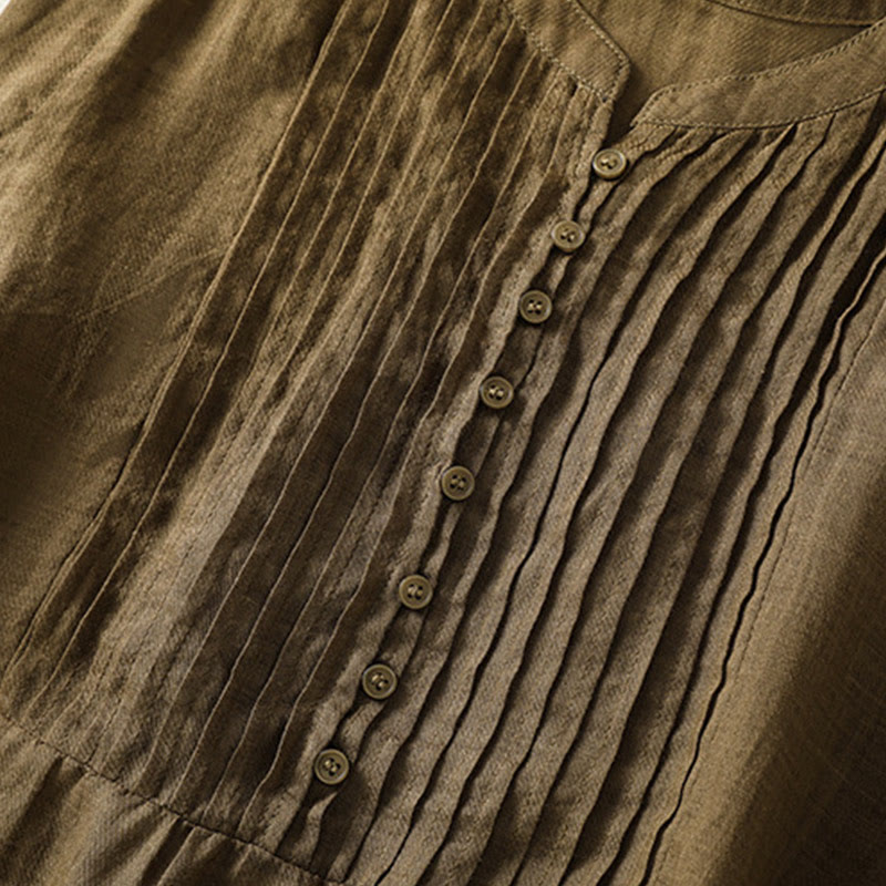 Koszula damska z bawełny i lnu z krótkim rękawem i plisami, bez rękawów i z Buddha Stones - image 17