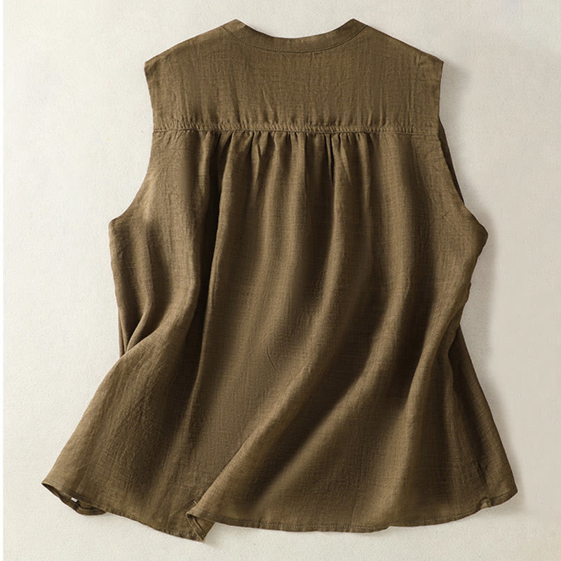 Koszula damska z bawełny i lnu z krótkim rękawem i plisami, bez rękawów i z Buddha Stones - image 10