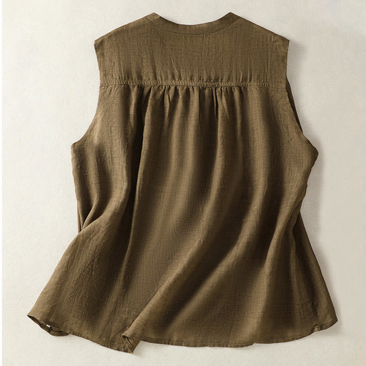 Koszula damska z bawełny i lnu z krótkim rękawem i plisami, bez rękawów i z Buddha Stones - image 10