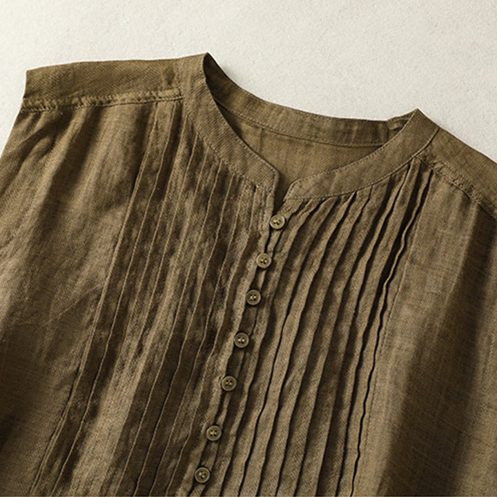 Koszula damska z bawełny i lnu z krótkim rękawem i plisami, bez rękawów i z Buddha Stones - image 15