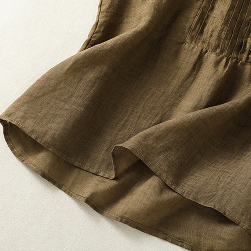 Koszula damska z bawełny i lnu z krótkim rękawem i plisami, bez rękawów i z Buddha Stones - image 11