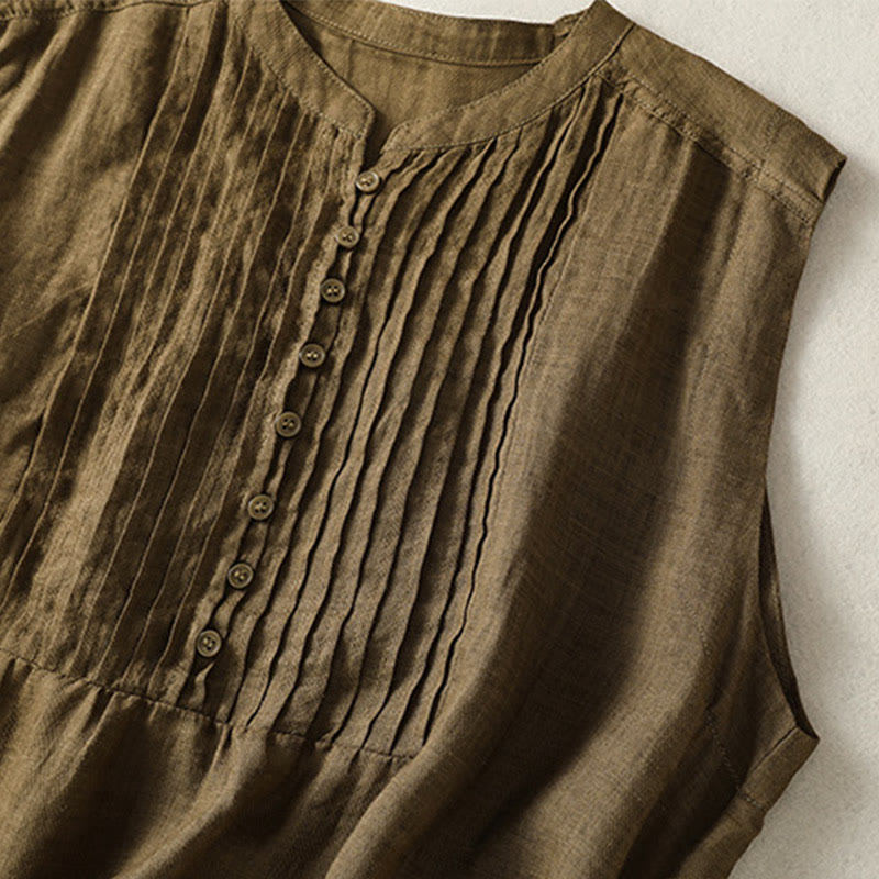 Koszula damska z bawełny i lnu z krótkim rękawem i plisami, bez rękawów i z Buddha Stones - image 16